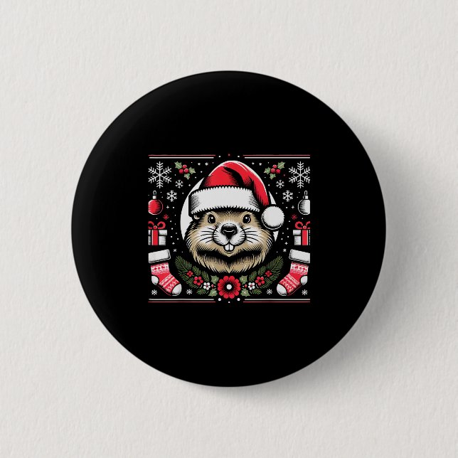 Ugly Christmas Groundhog  6 Cm Round Badge (Front)