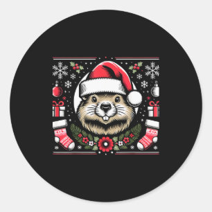 Ugly Christmas Groundhog Classic Round Sticker