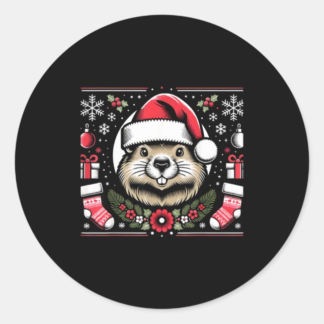 Ugly Christmas Groundhog  Classic Round Sticker (Front)