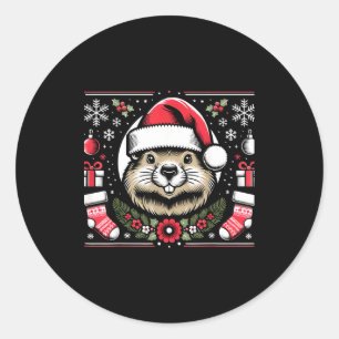Ugly Christmas Groundhog Classic Round Sticker