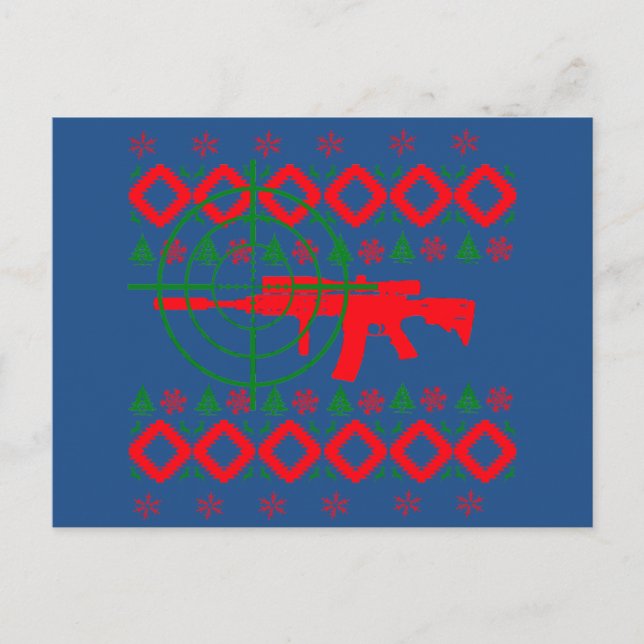 Ugly Christmas gun Holiday Postcard (Front)