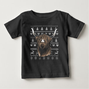 Ugly Christmas Highland Cow Baby T-Shirt