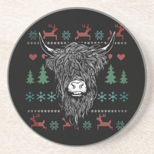 Ugly Christmas Highland Cow Coaster