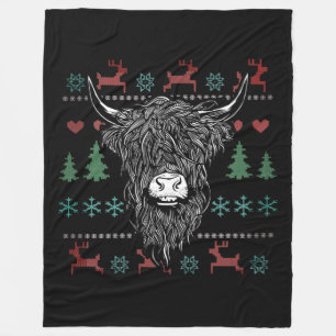 Ugly Christmas Highland Cow Fleece Blanket