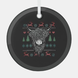 Ugly Christmas Highland Cow Glass Tree Decoration