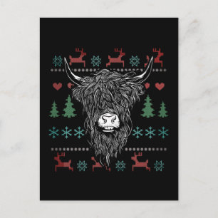 Ugly Christmas Highland Cow Postcard