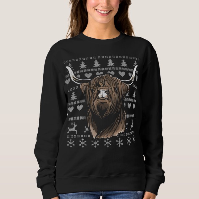Ugly Christmas Highland Cow Sweatshirt (Front)