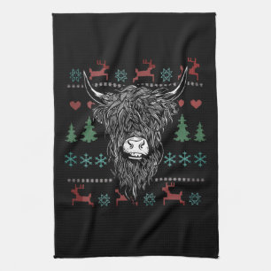 Ugly Christmas Highland Cow Tea Towel