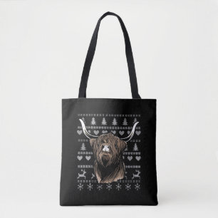 Ugly Christmas Highland Cow Tote Bag