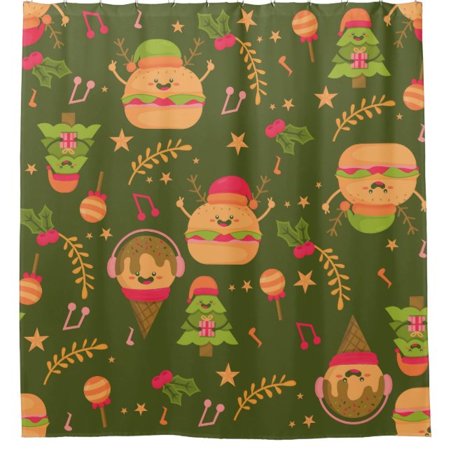 ugly christmas ice cream santa burger shower curtain (Front)