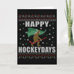 Ugly Christmas Ice Hockey Sasquatch - Happy Hockey Card