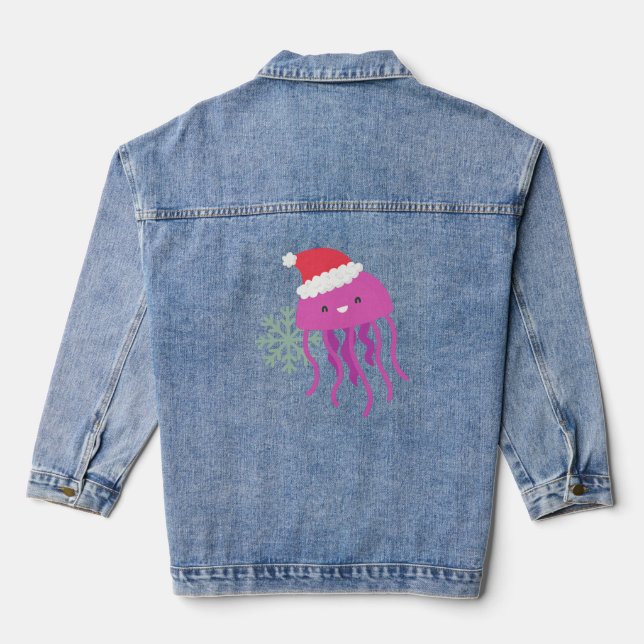 ugly christmas jellyfish santa snowflake denim jacket (Back)