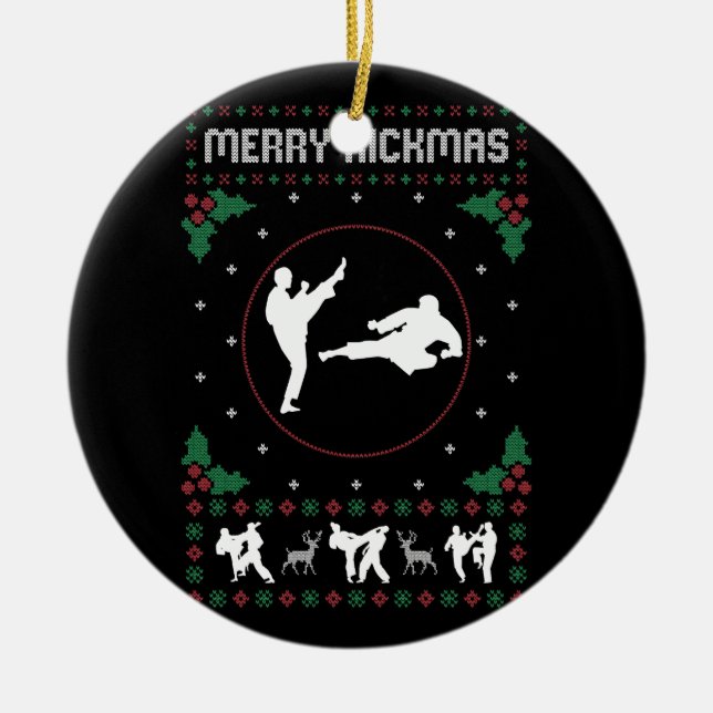 Ugly Christmas Karate Jiu Jitsu Martial Art Merry  Ceramic Ornament (Front)