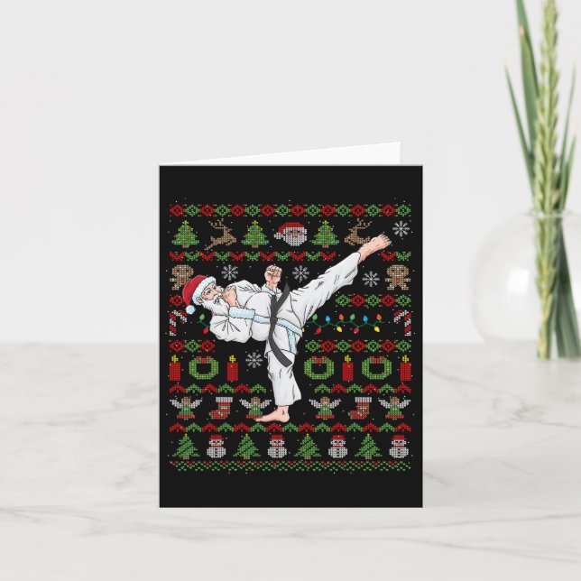 Ugly Christmas Karate Santa Claus Martial Arts  Card (Front)