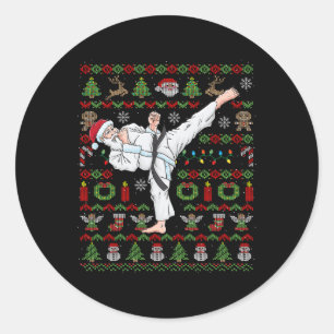 Ugly Christmas Karate Santa Claus Martial Arts  Classic Round Sticker