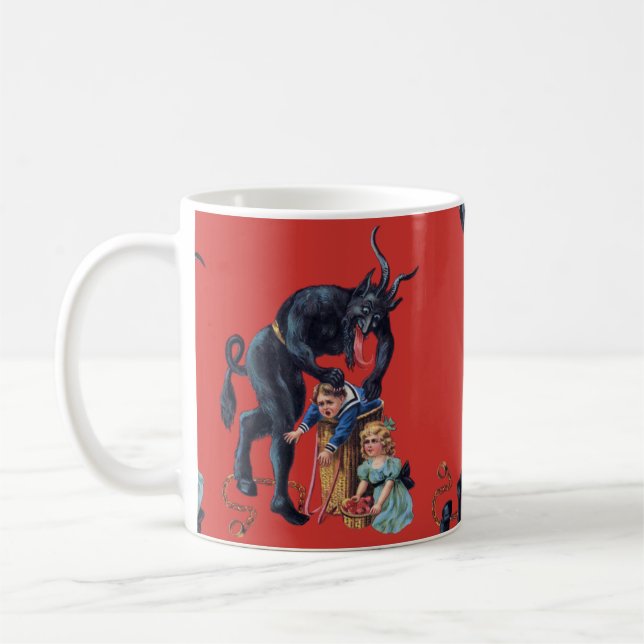 ugly christmas krampus antique red coffee mug (Left)