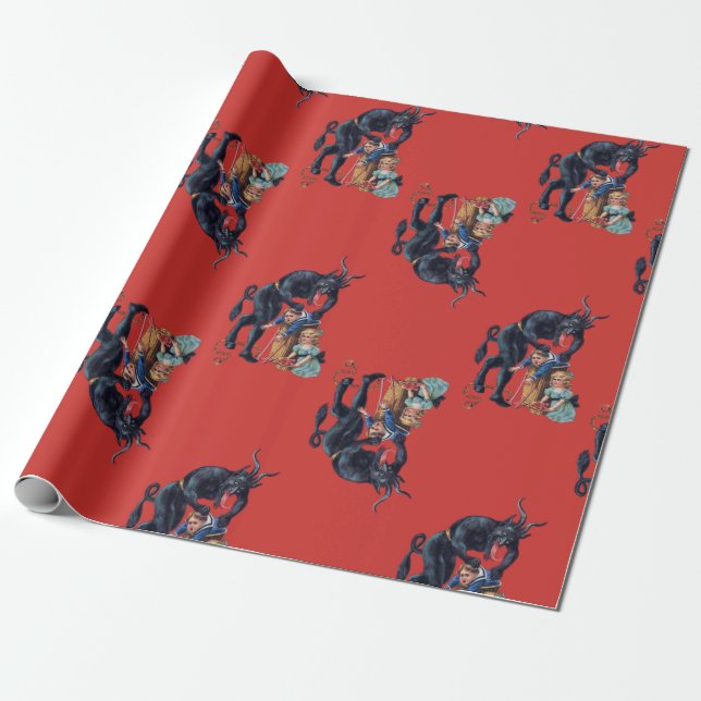 ugly christmas krampus antique red wrapping paper (Unrolled)