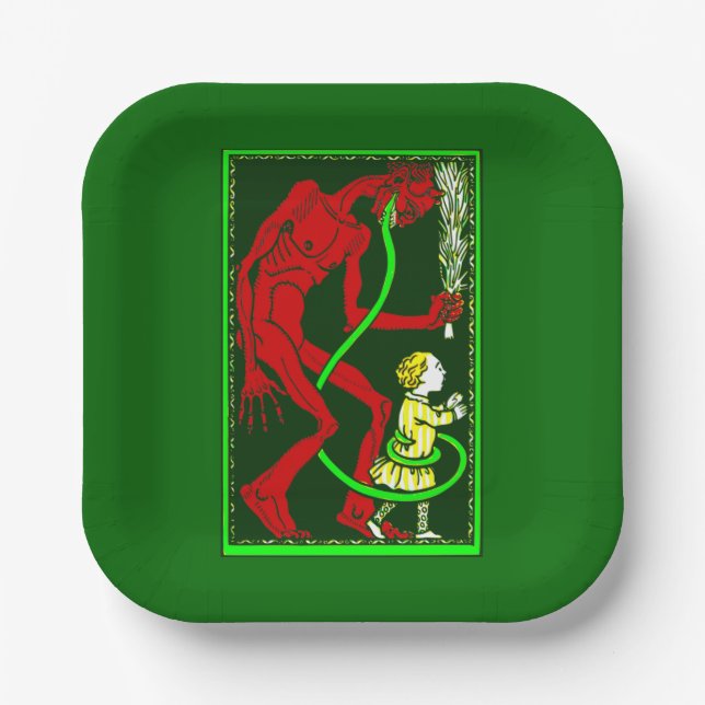 ugly christmas krampus child victorian paper plate (Front)