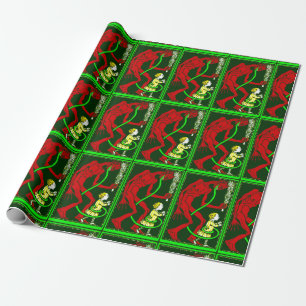 ugly christmas krampus child victorian wrapping paper