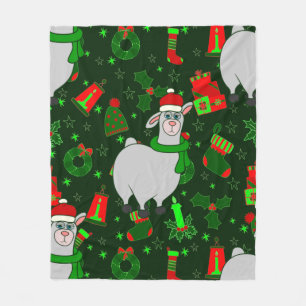 ugly christmas llama santa claus alpaca fleece blanket