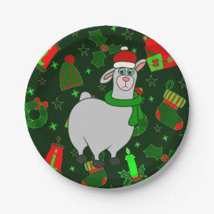 ugly christmas llama santa claus alpaca paper plate
