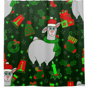 ugly christmas llama santa claus alpaca shower curtain