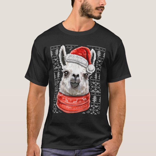 Ugly Christmas Llama Santa Costume Llama Christmas T-Shirt (Front)