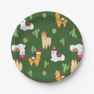 ugly christmas llama snowflakes cactus alpaca paper plate