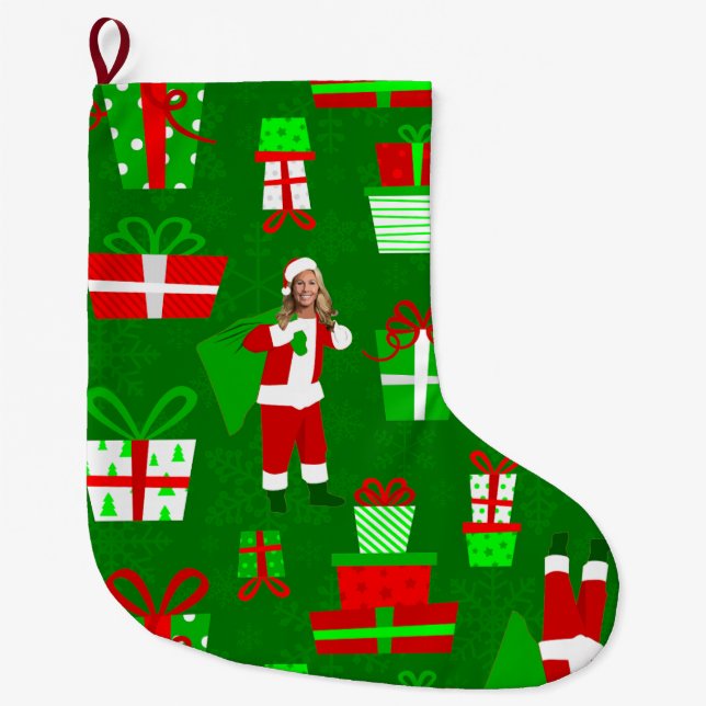 ugly christmas Marjorie Taylor Greene santa Large Christmas Stocking (Front)