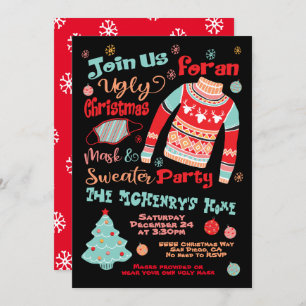 Ugly Christmas Mask and Sweater Party Invitation