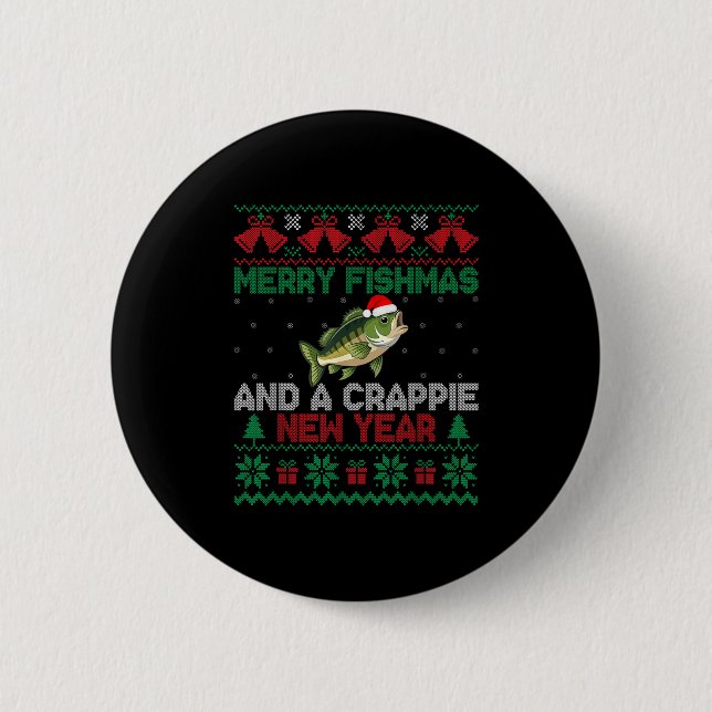 Ugly Christmas Merry Fishmas And A Crape New Year  6 Cm Round Badge (Front)