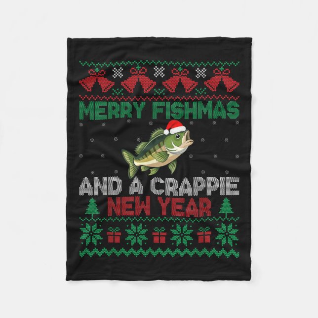 Ugly Christmas Merry Fishmas And A Crape New Year  Fleece Blanket (Front)