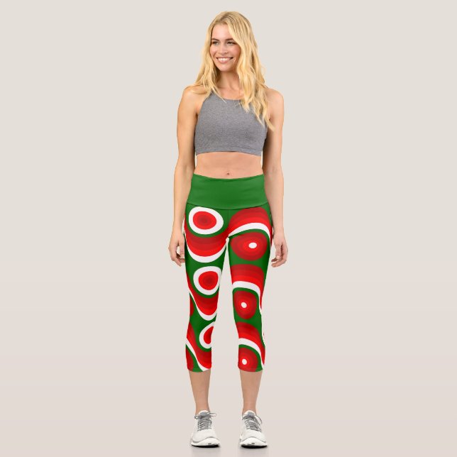 ugly christmas mod groovy green  capri leggings (Front)