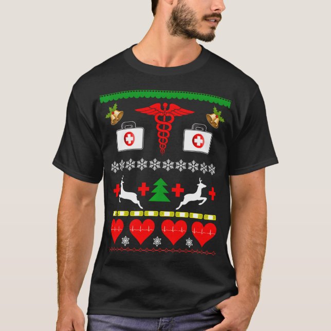 Ugly Christmas Nurse Doctor Medical Profession T-Shirt (Front)