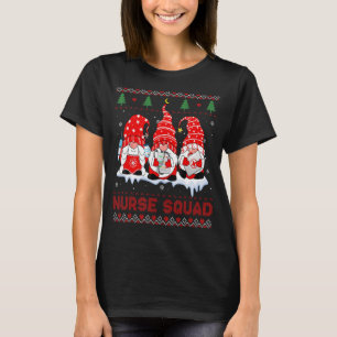 Ugly Christmas Nurse Squad Gnomes Santa Hat Hearts T-Shirt