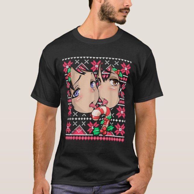 Ugly Christmas Otaku Ahegao Ecchi Etchi Lewd Henta T-Shirt (Front)
