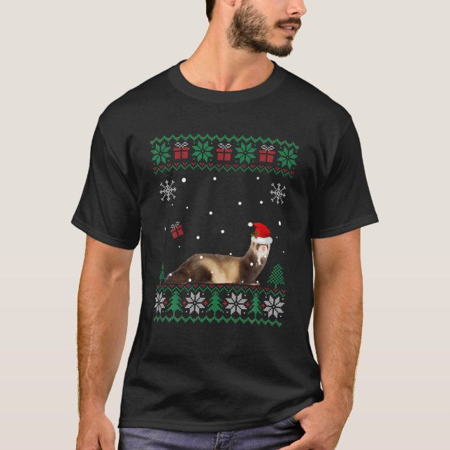 Ugly Christmas Pajama Sweater Weasel Animals Lover (Front)