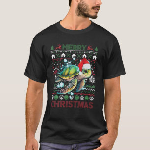 Ugly Christmas Pajama Turtle Santa Hat Matching Fa T-Shirt