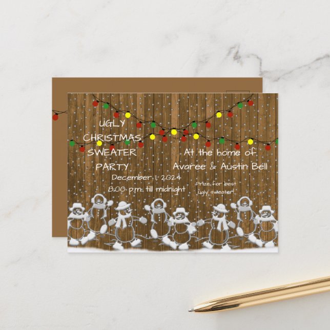 Ugly Christmas Party Invitation Postcard (Front/Back In Situ)