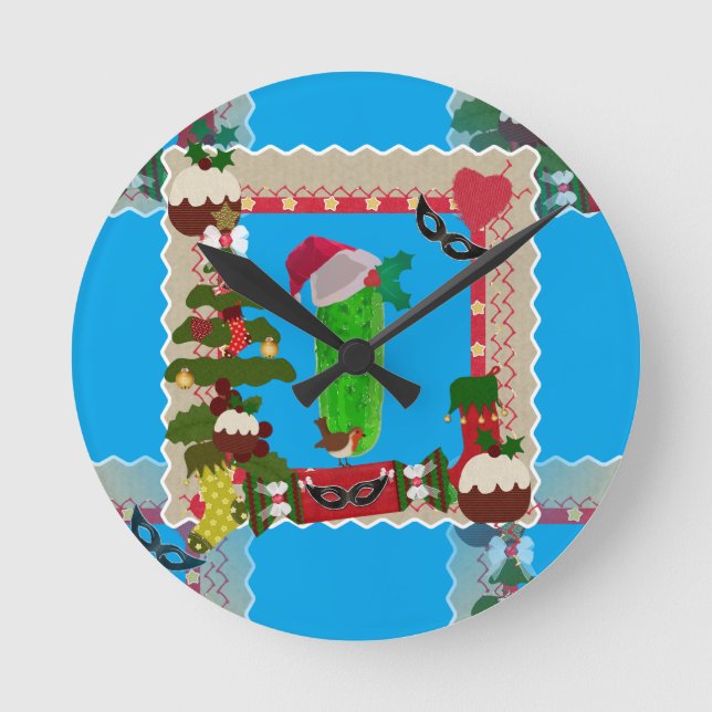 ugly christmas pickle round clock (Front)
