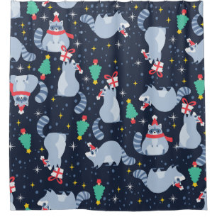 ugly christmas racoon santa claus xmas tree shower curtain