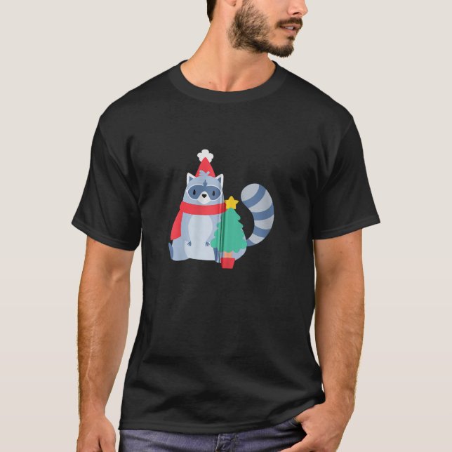 ugly christmas racoon santa xmas tree cute happy  T-Shirt (Front)