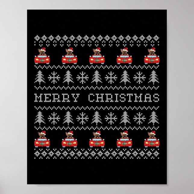 Ugly Christmas Red Santa Hat French Bulldog Xmas F Poster (Front)