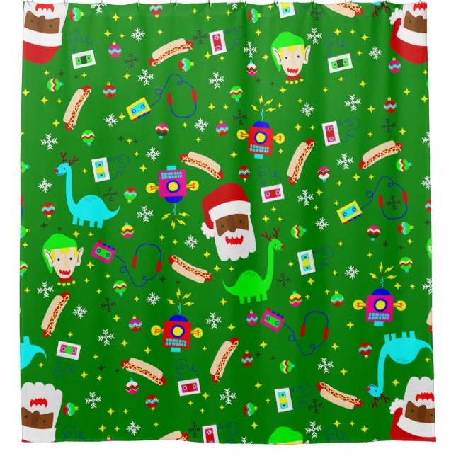 ugly christmas robot african black santa hotdog shower curtain (Front)