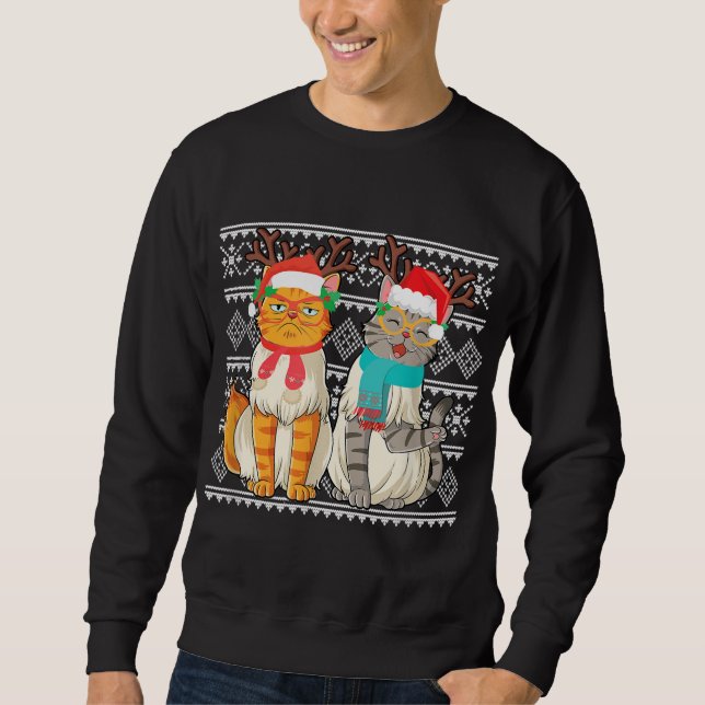 Ugly Christmas Santa Cat Xmas Gifts for Cat Lovers Sweatshirt (Front)