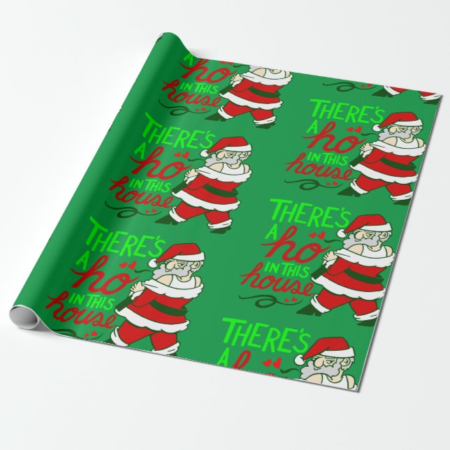 ugly christmas santa claus ho house wrapping paper (Unrolled)