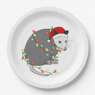 ugly christmas santa claus opossum paper plate