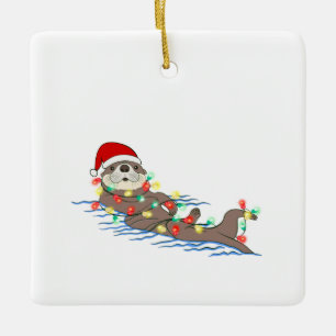 ugly christmas santa claus otter ceramic ornament