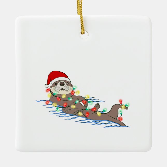 ugly christmas santa claus otter ceramic ornament (Front)