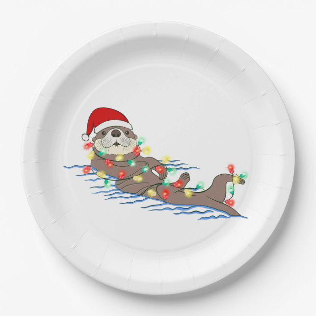ugly christmas santa claus otter paper plate (Front)
